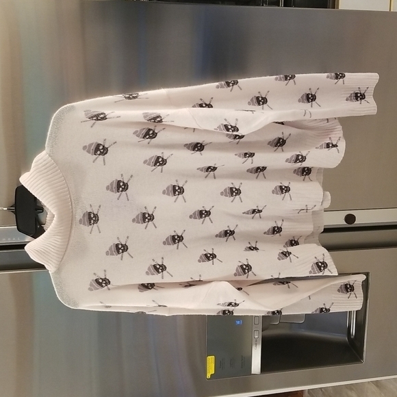 💕SKULL CASHMERE💕 Ski Skull Print Pullover Turtleneck Sweater ~ Off White L NWT - Picture 1 of 12